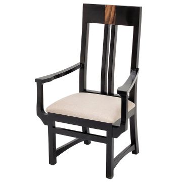 Urban Rustic Runway Dining Chair - Ebony Arm Chair - Creme Linen Fabric