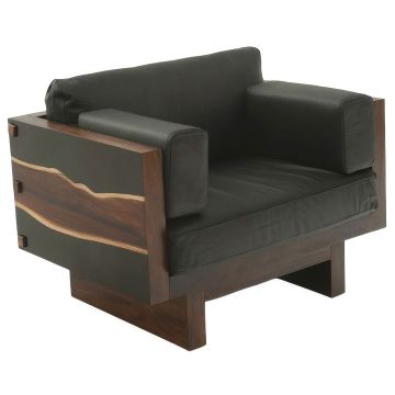 Urban Rustic Wildwood Cushioned Chair - Black Leather Cushions