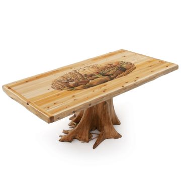 Walk on the Wild Side Hand Carved Cedar Stump Table - CUSTOM FINISH Natural Clear Top Finish & Vintage Whiskey Stump Finish