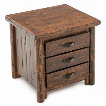Olde Towne 3 Drawer Log Nightstand--Barnwood Lager finish, Metal handles