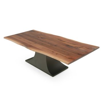 Anvil Forge Hardwood Dining Table - Black Walnut Table Top - Live Edge - Natural Clear Finish