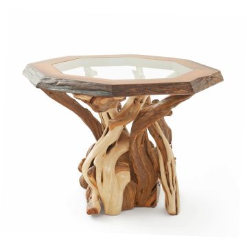 Twisted Pub Table with Wood Top & Inlaid Glass