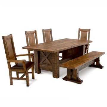 Western Winds Rustic Barn Door Dining Set--Antique Barnwood finish