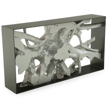 Modern Teak Console Table- Silver Finish