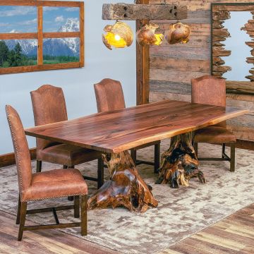 Elk Lake Live Edge Natural Wood Stump Dining Table - Black Walnut Table Top - Natural Clear Table Top Finish - Natural Stumps