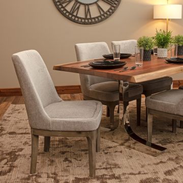 Wingback Birch Upholstered Dining Chair - Natural Grey Fabric