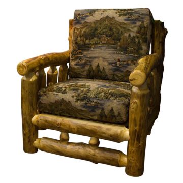 Yellowstone Aspen Rustic Log Chair - Fishermen Fabric Cushions