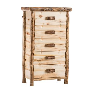 Yellowstone Aspen 5 Drawer Log Chest--Flat drawer fronts, Clear finish, Light aspen, Standard logs