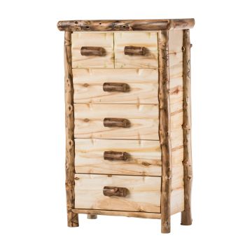 Yellowstone Aspen 6 Drawer Bachelor Log Chest--Flat drawer fronts, Clear finish, Light aspen, Standard logs