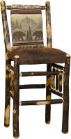 Rustic Hickory Upholstered Straight Back Bar Stool - Bear Mountain Backrest Fabric