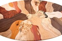 Artistic Mosaic Burl Wood Coffee Table with Juniper Base