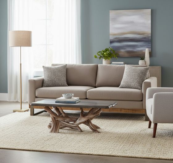 Organic Contemporary Coffee Table: Some lifestyle images are created with AI for visualization purposes. Crafted from natural solid wood, each piece is unique and will vary.
