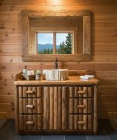 Rustic Wood Bathroom Furniture: Some lifestyle images are created with AI for visualization purposes. Crafted from natural solid wood, each piece is unique and will vary.