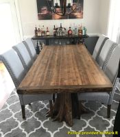 Cedar Lake Solid Wood Stump Base Dining Table--Vintage Whiskey finish