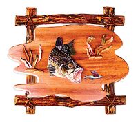 George the Largemouth Bass Wood Art | With Log Frame
