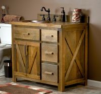Weathered Wood Bathroom Vanity--36" Vanity w/ Top; Sink Left, Vintage Finish, Free Standing, Wood Handles