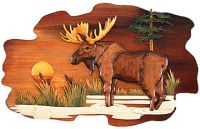 Moose in Lake Wood Art