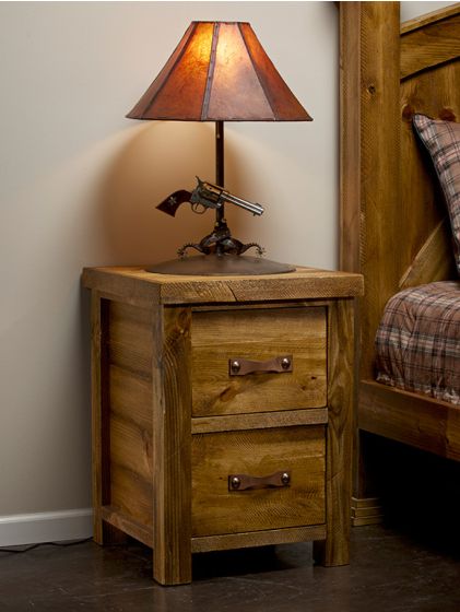Heartland Weathered 2 Drawer Nightstand--Honey finish, Leather handle