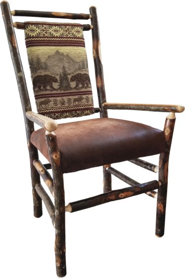 Rustic Hickory Medium Back Upholstered Arm Chair