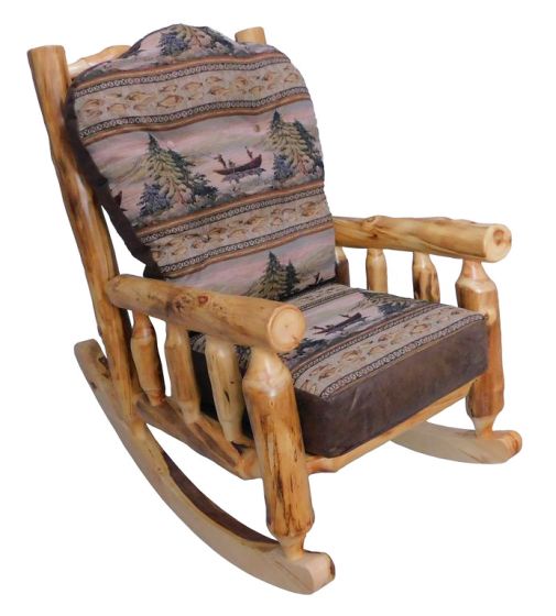 Beartooth Aspen Comfort Upholstered Log Rocking Chair - Natural Log - Balsam Lake Dawn Main Upholstery