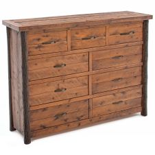 Sawmill Hickory 9 Drawer Rough Sawn Dresser--Antique Barnwood finish, Metal handles