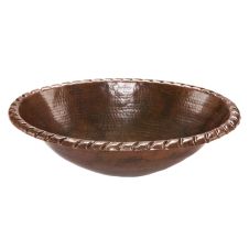19" Oval Rope Rim Oil Rubbed Bronze Hammered Copper Self Rimming Bathroom Sink