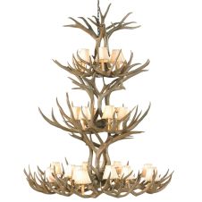 20 Light 3-Tiered Mule Deer Antler Chandelier