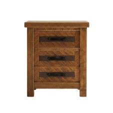 Rustic Ranchero 3 Drawer Nightstand - Antique Barnwood Finish - Chocolate Leather Trim