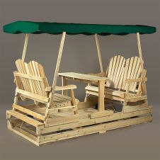 Deluxe Rustic Double Glider with Green Canopy (with table)