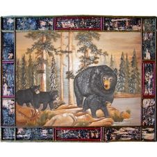 Black Bear and Cubs in Lakeside Forest Wood Art