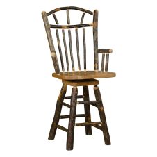 Rustic Hickory Swivel Wagon Wheel Log Arm Barstool