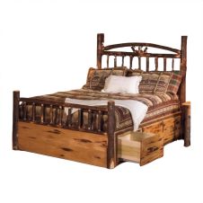 Hickory Log Platform Bed with Underbed Drawers