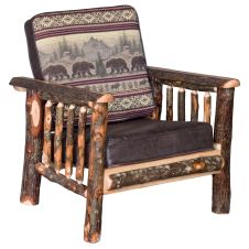 Saranac Hickory Log Chair - Colt Coffee Main Fabric & Bear Mountain Accent Fabric