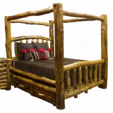 Beartooth Aspen Log Canopy Bed--Standard logs, Under bed drawers