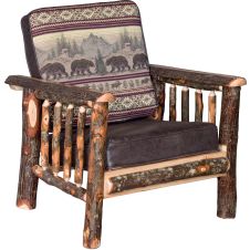 Saranac Hickory Log Chair - Colt Coffee Main Fabric & Bear Mountain Accent Fabric