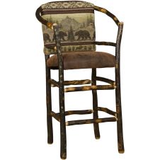 Rustic Hickory Log Hoop Bar Stool - Bear Mountain Backrest Fabric
