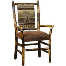 Rustic Hickory Low Back Upholstered Arm Chair - Bear Mountain Backrest Fabric