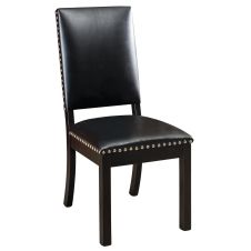 Lynbrook Modern Upholstered Dining Side Chair - Black Leather Upholstery - 5/8" Nickel Nail Head Trim