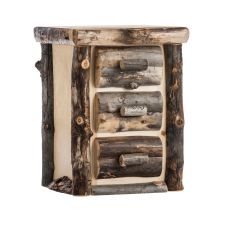 Beaver Creek Aspen 3 Drawer Log Nightstand--Half log drawers, Clear finish, Dark aspen, Standard logs