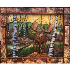 Rustic Bull Moose in Birch Forest Wood Wall Art