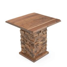 Rustic Stacked Teak & Walnut Pub Table