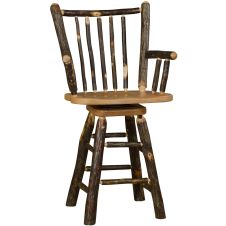 Rustic Hickory Stick Back Arm Barstool