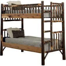 Saranac Hickory Log Bunk Bed - Twin over Twin - Ladder Position #4