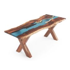 Great Lakes X Base Desk, Shown with Blue Epoxy