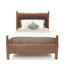 Live Edge Walnut Upholstered Panel Bed - Upholstered Panel in Chocolate Brown Leather 