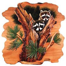 Raccoons in Pine Tree Wood Art