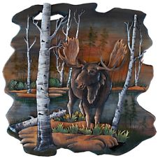 Moose and Birch Wood Art