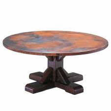 X Pedestal Hammered Copper Round Dining Table