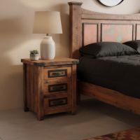 Rustic 3 Drawer Nightstand: Some lifestyle images are created with AI for visualization purposes. Crafted from natural solid wood, each piece is unique and will vary.