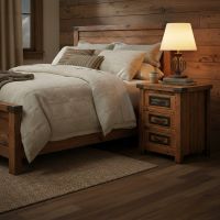 Contemporary Rustic Nightstand: Some lifestyle images are created with AI for visualization purposes. Crafted from natural solid wood, each piece is unique and will vary.